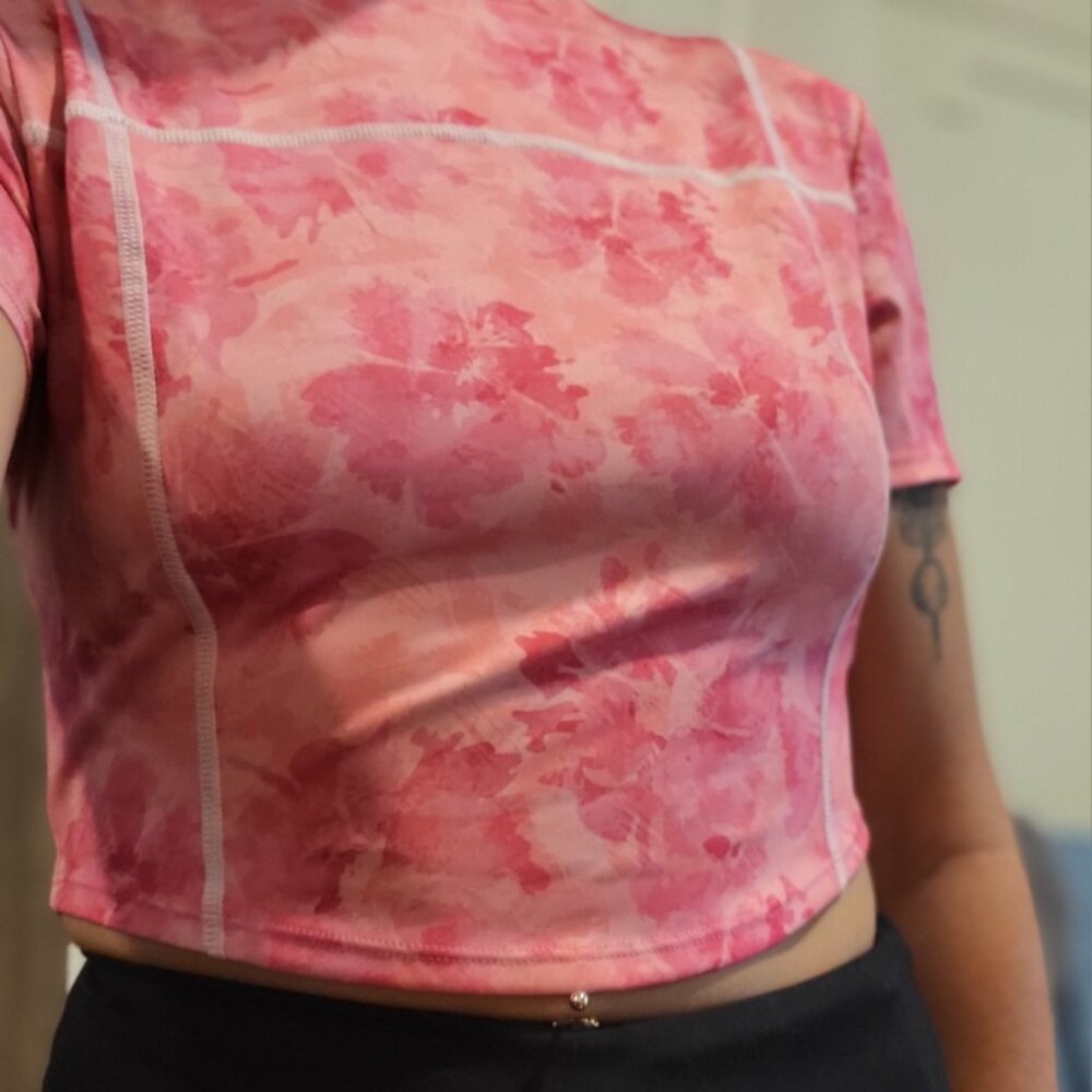 Hot Pink Tie Dye Cropped Casual Sports Top
